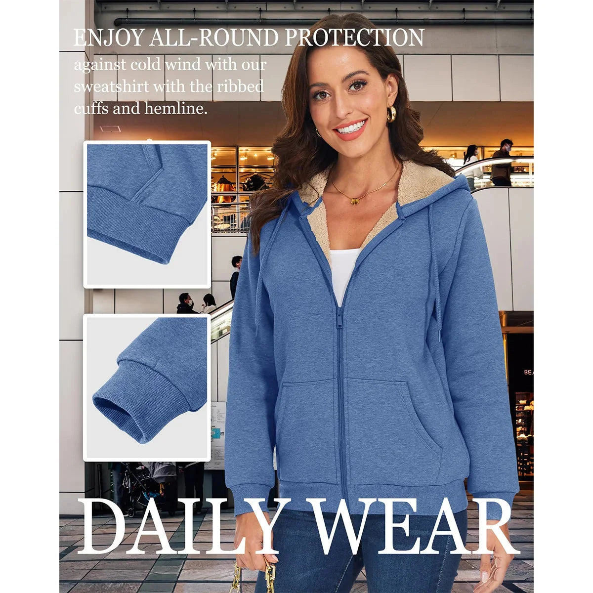 Sherpa-Lined Fleece Zip-Up Hoodie Jacket Women