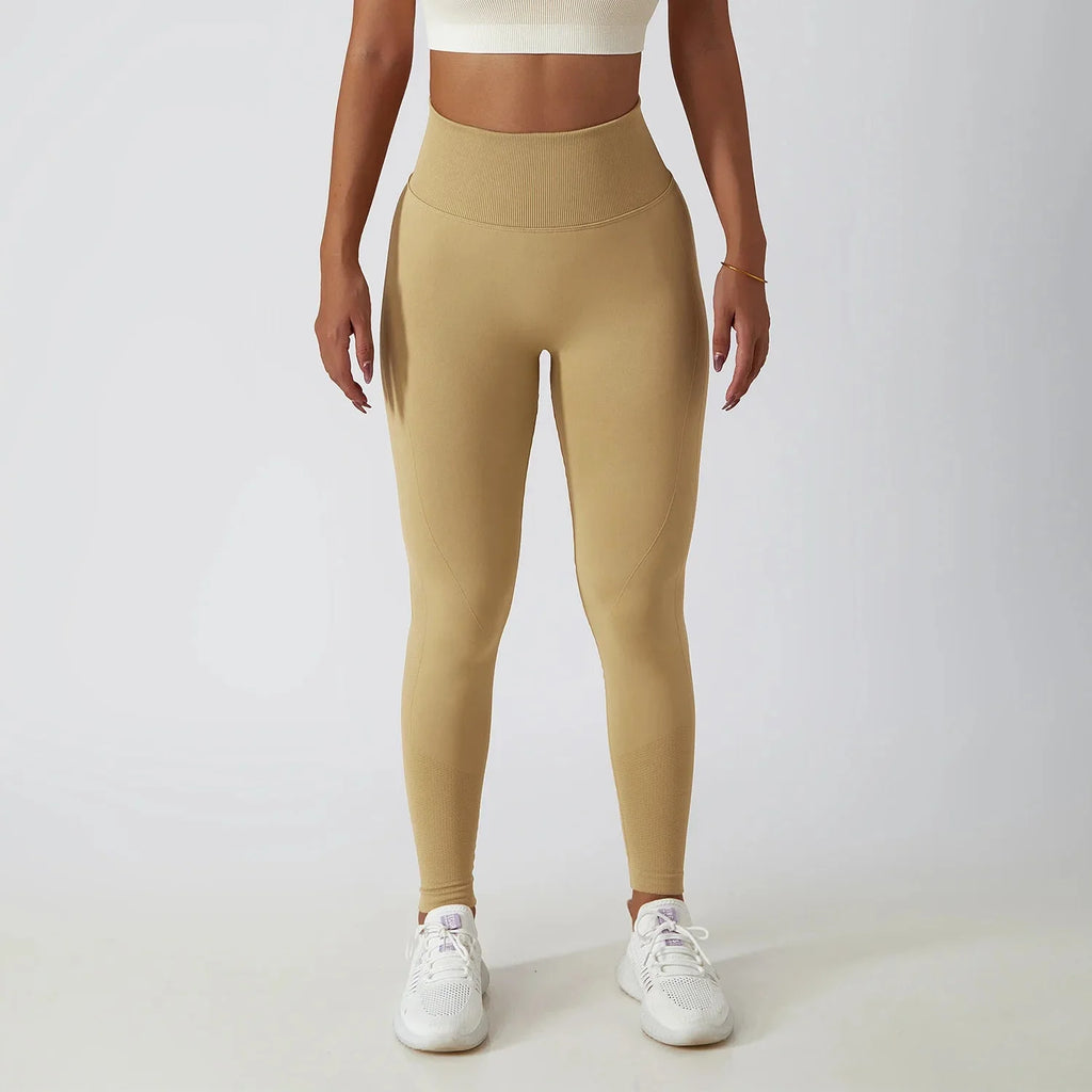 Seamless Ribbed Yoga Leggings – Tummy Control Fit