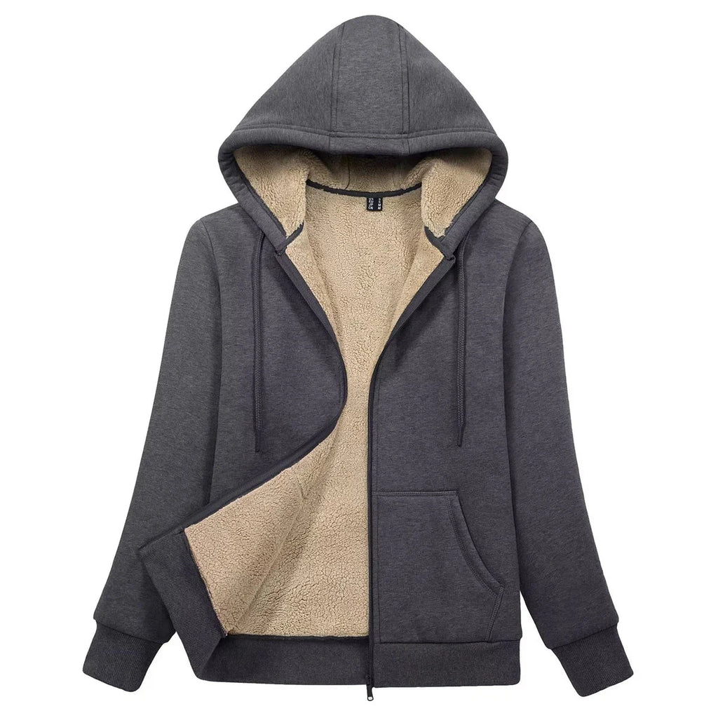 Sherpa-Lined Fleece Zip-Up Hoodie Jacket Women