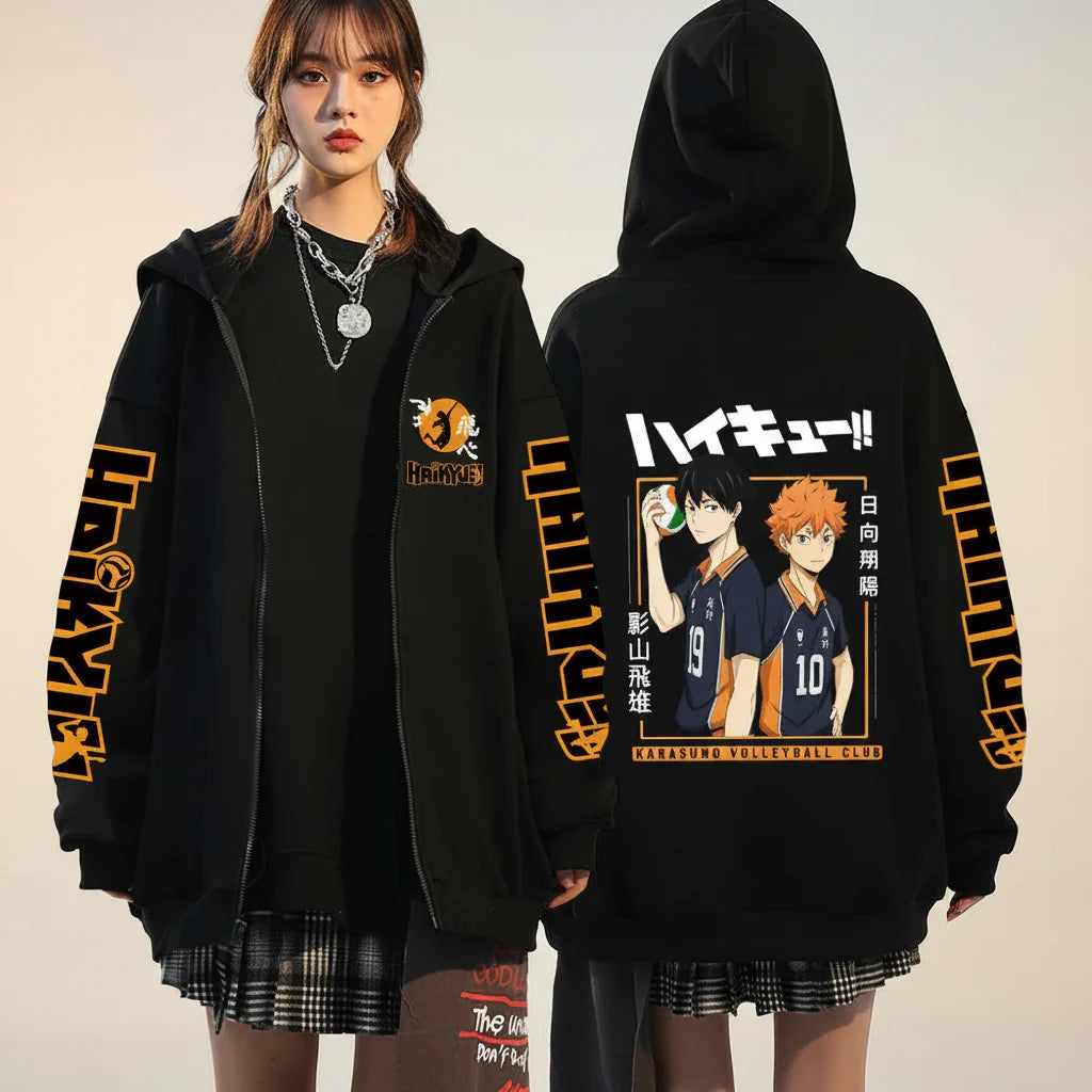 🏐 Haikyuu!! Karasuno High School Zip-Up Hoodie – Unisex Anime Streetwear