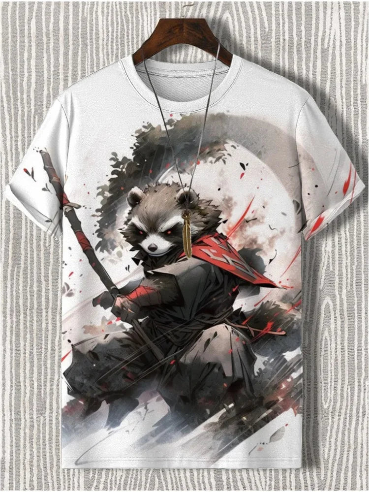Samurai Cat Graphic T-Shirt – Japanese Style 3D Print Men's Tee