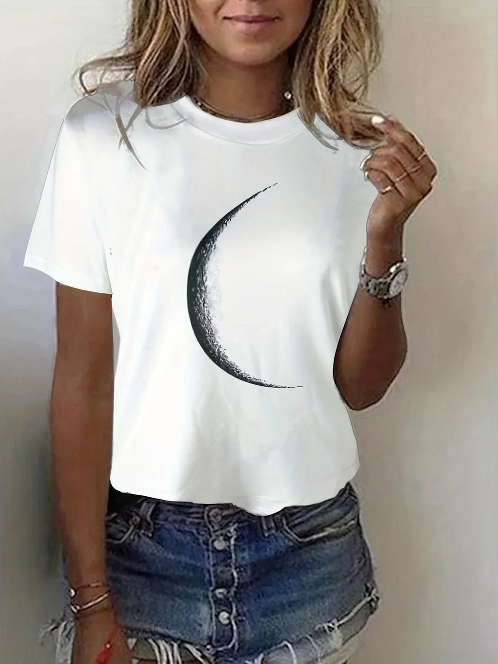 Moon Print Crew Neck T-Shirt