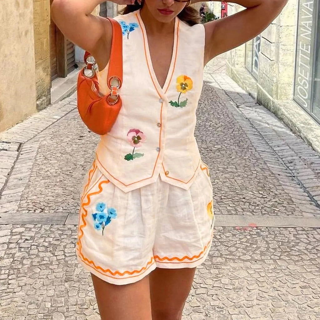 🌸 Vintage Floral Embroidered 2-Piece Summer Set