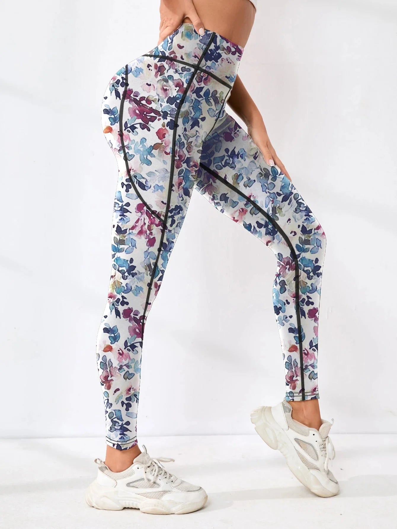 Printed High-Waist Pocket Fitness Pants Women