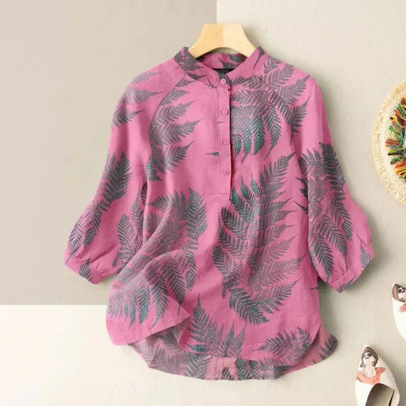 Vintage Cotton-Linen Button Down Blouse