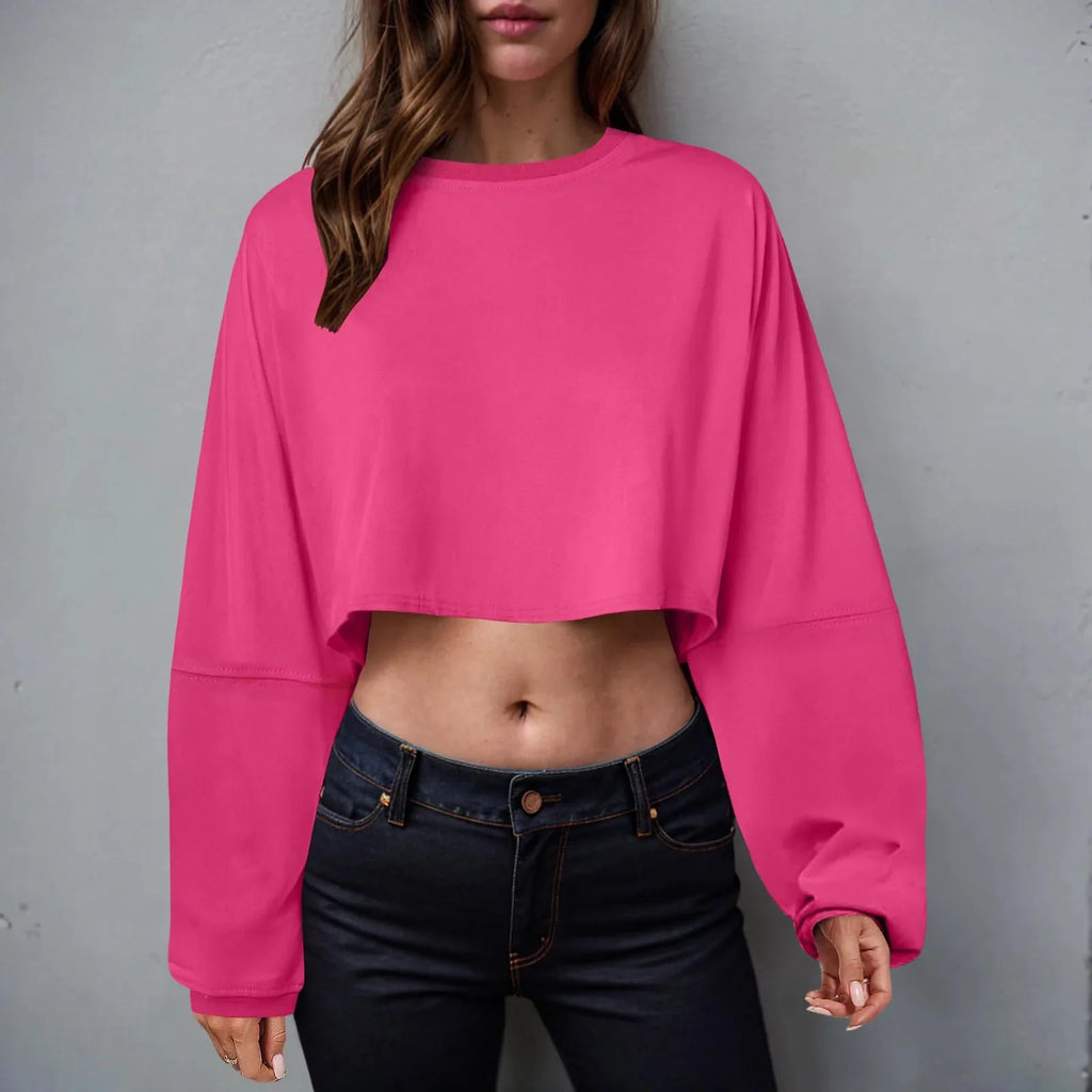 🧘‍♀️ Women’s Long Sleeve Loose-Fit Crop Top