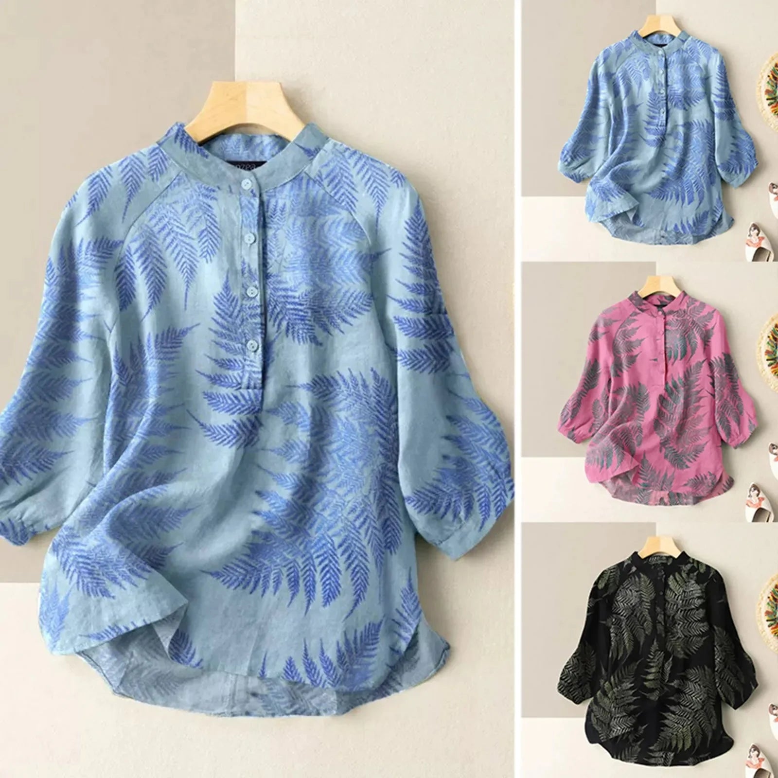 Vintage Cotton-Linen Button Down Blouse