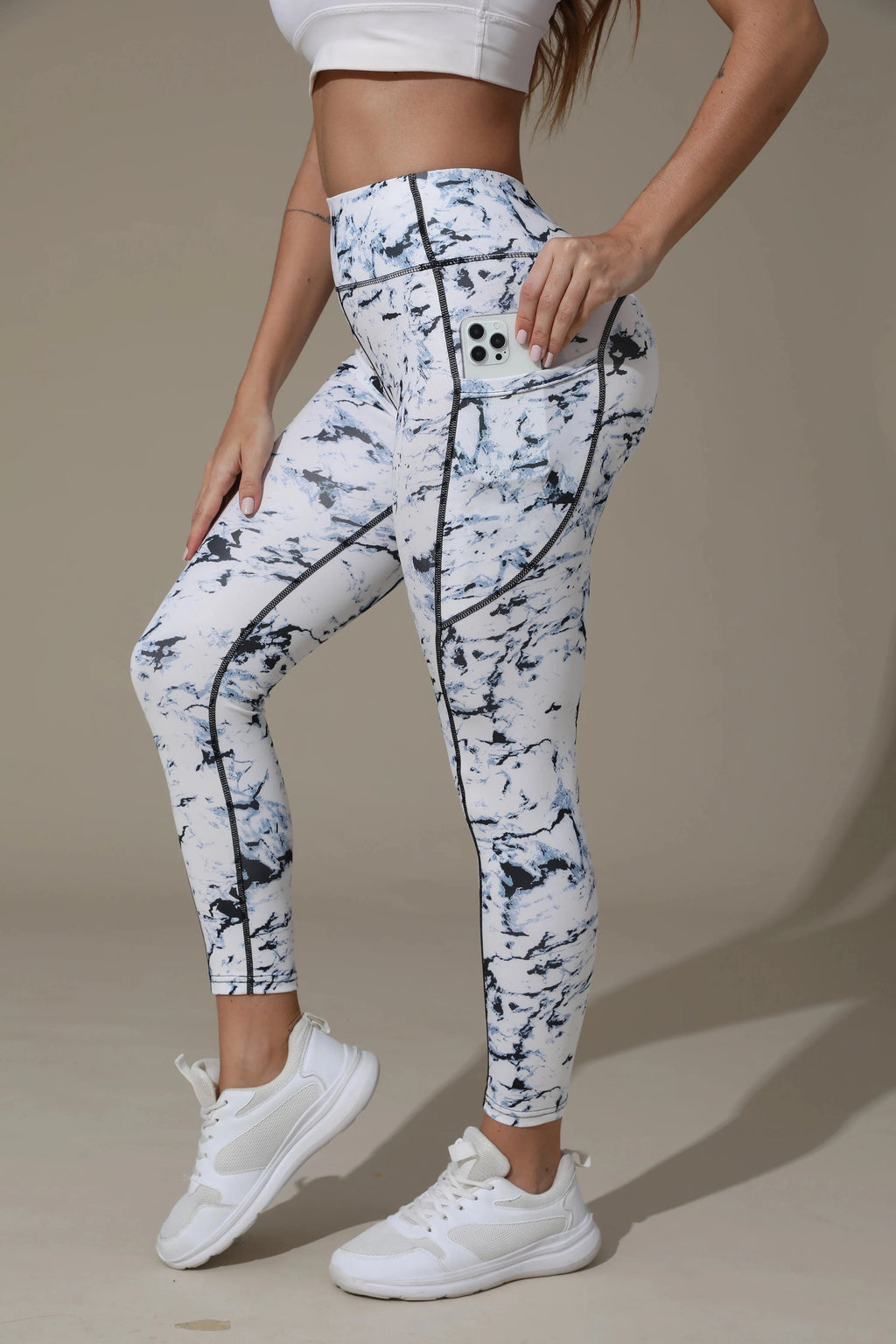 Printed High-Waist Pocket Fitness Pants Women