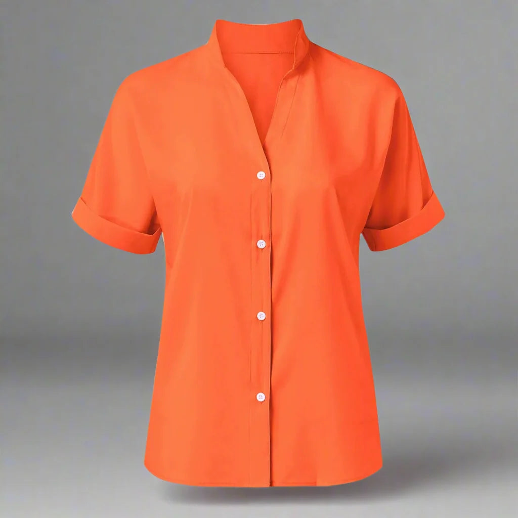 🧡 Summer Women's Satin V-Neck Short Sleeve Shirt – Elegant Casual Wear