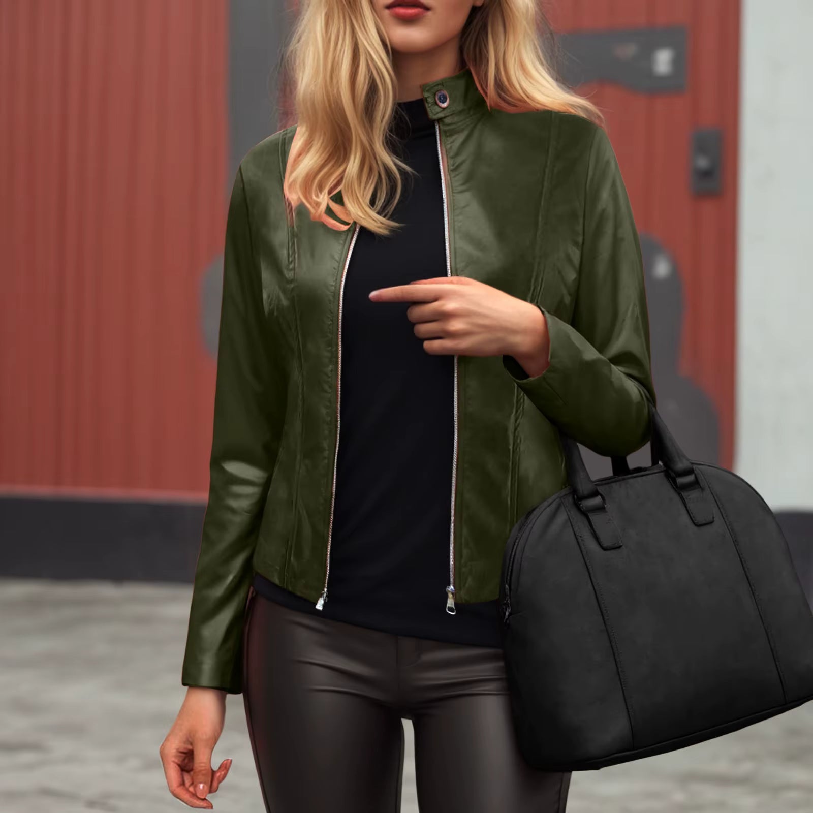 Women’s Slim Fit Faux Leather Moto Jacket