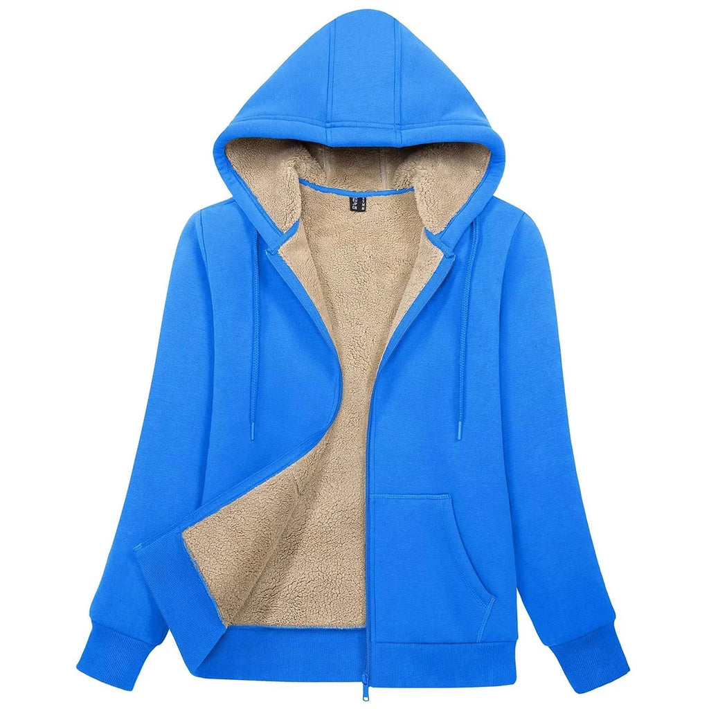 Sherpa-Lined Fleece Zip-Up Hoodie Jacket Women