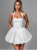 Women’s Pink Corset Puffball-Hem Mini Dress