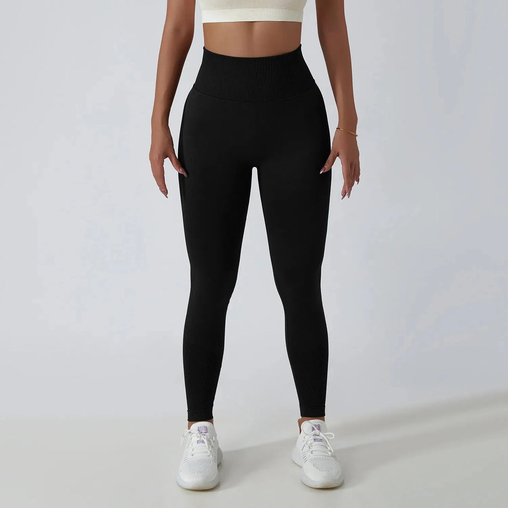 Seamless Ribbed Yoga Leggings – Tummy Control Fit