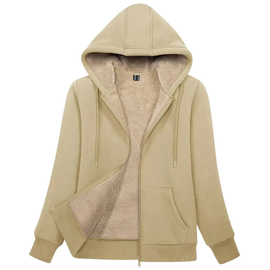 Sherpa-Lined Fleece Zip-Up Hoodie Jacket Women