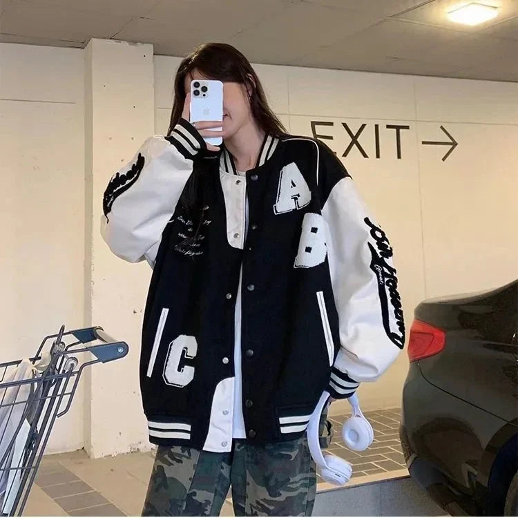 Y2K Oversized Lamb-Wool Bomber Jacket Women