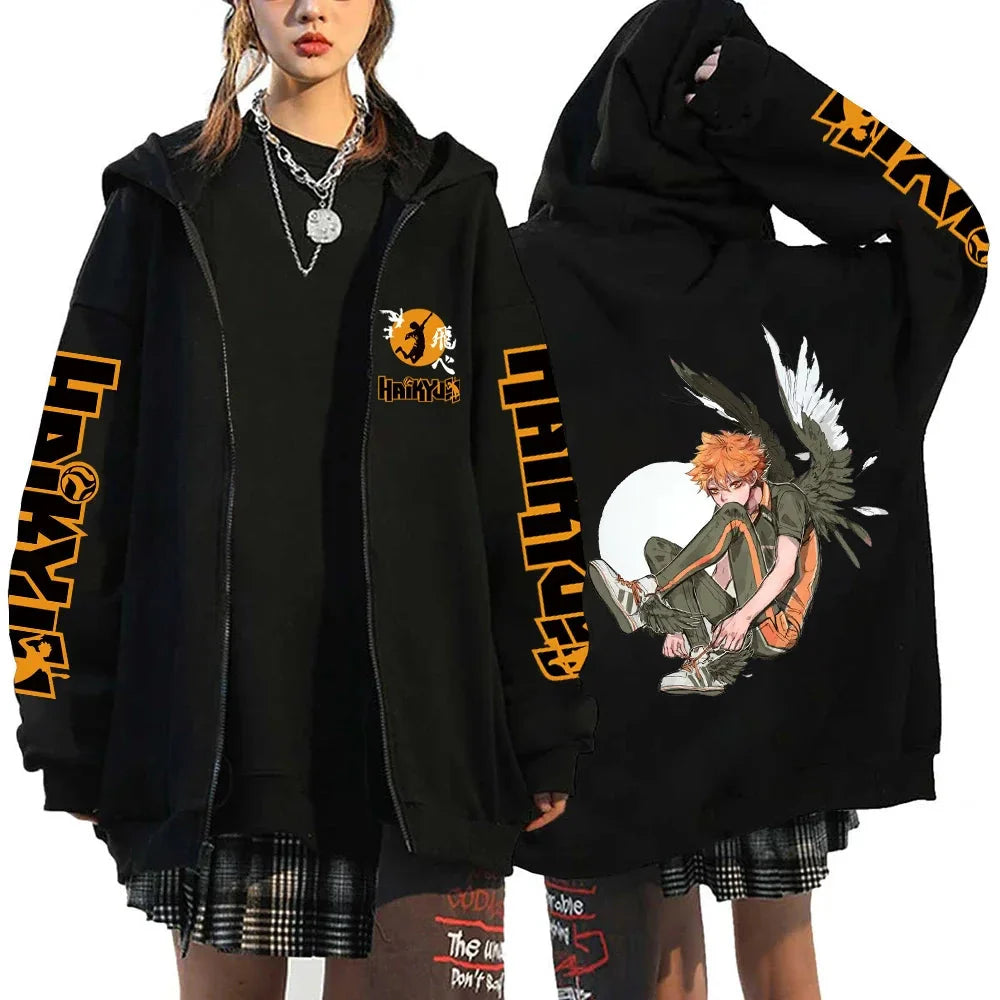 🏐 Haikyuu!! Karasuno High School Zip-Up Hoodie – Unisex Anime Streetwear
