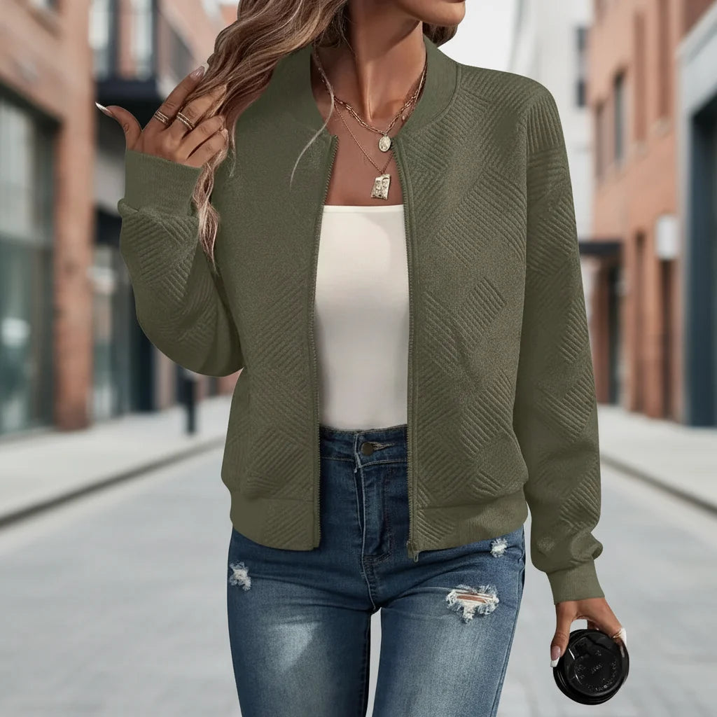 Women’s Solid-Color Zipper Stand-Collar Jacket