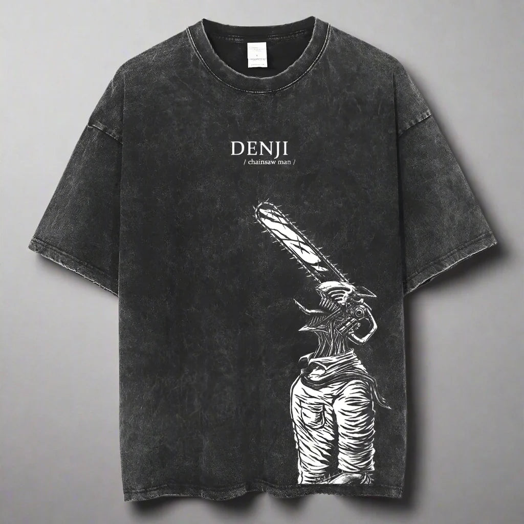 🪚 Chainsaw Man Acid-Washed Vintage Graphic T-Shirt – Harajuku Streetwear