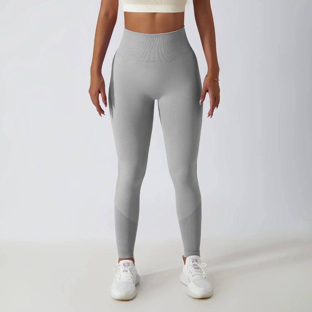 Seamless Ribbed Yoga Leggings – Tummy Control Fit