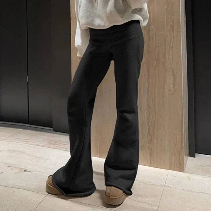 Low-Waisted Solid Flare Boot-Cut Pants Women