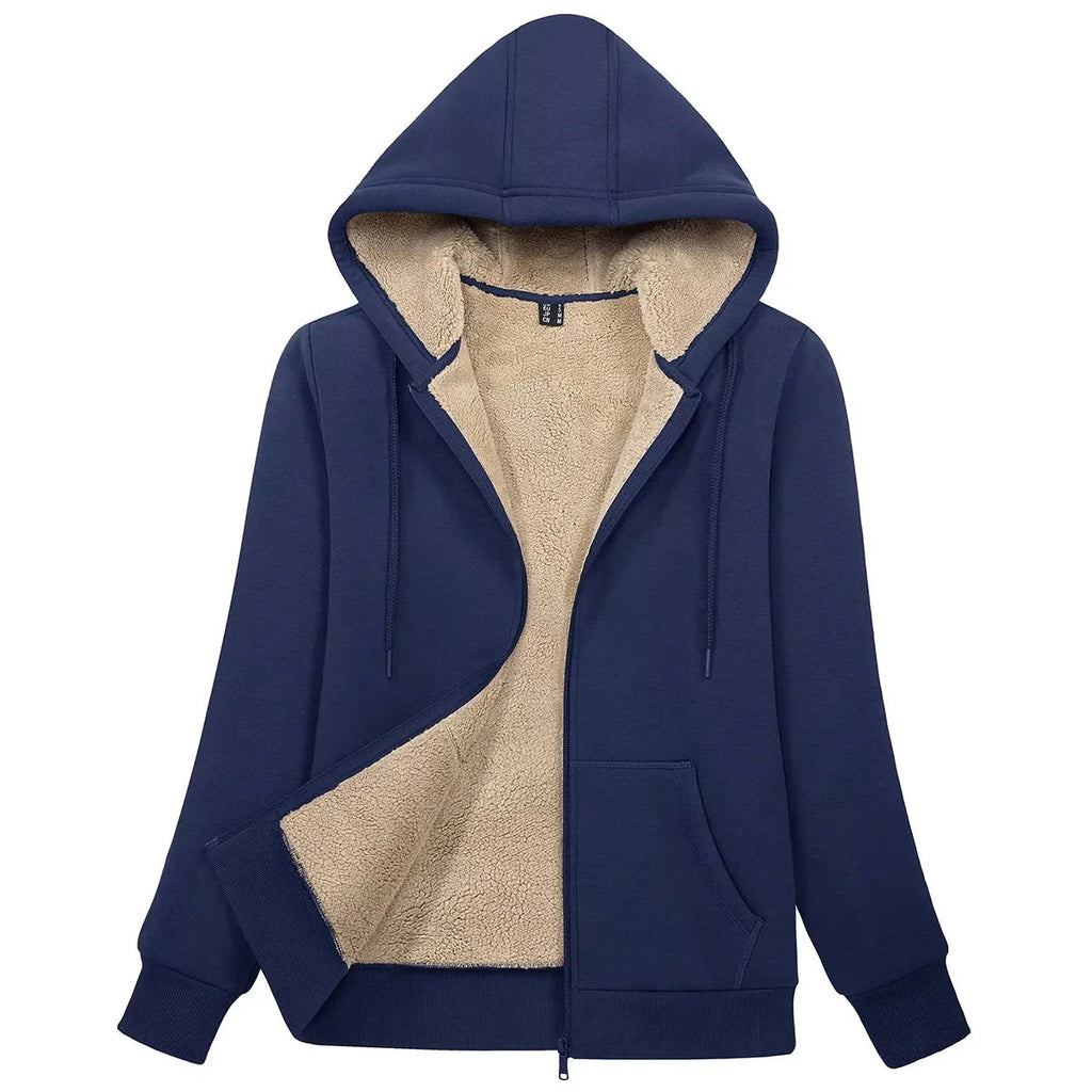 Sherpa-Lined Fleece Zip-Up Hoodie Jacket Women