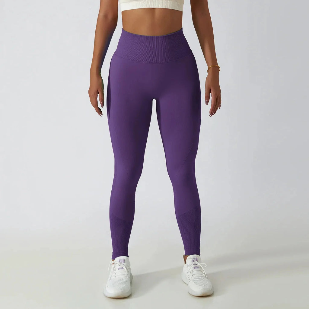 Seamless Ribbed Yoga Leggings – Tummy Control Fit