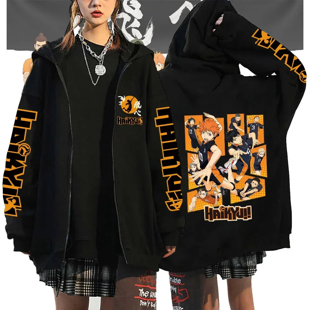 🏐 Haikyuu!! Karasuno High School Zip-Up Hoodie – Unisex Anime Streetwear