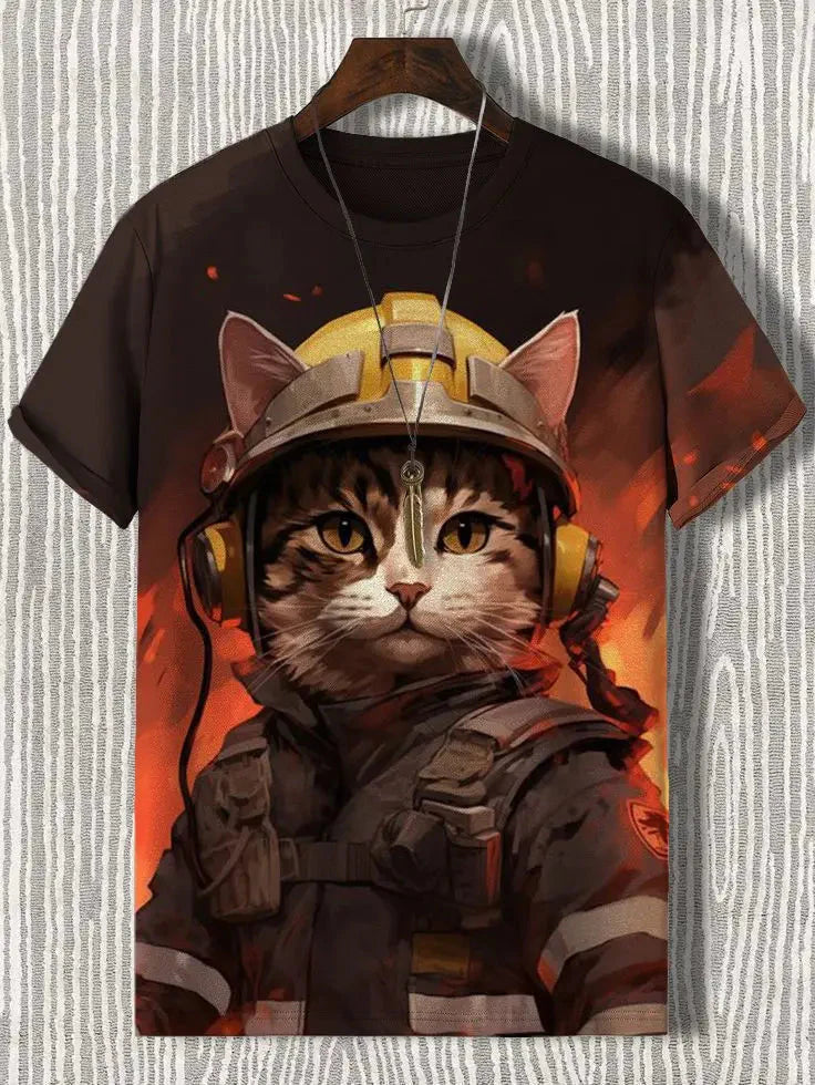 Samurai Cat Graphic T-Shirt – Japanese Style 3D Print Men's Tee