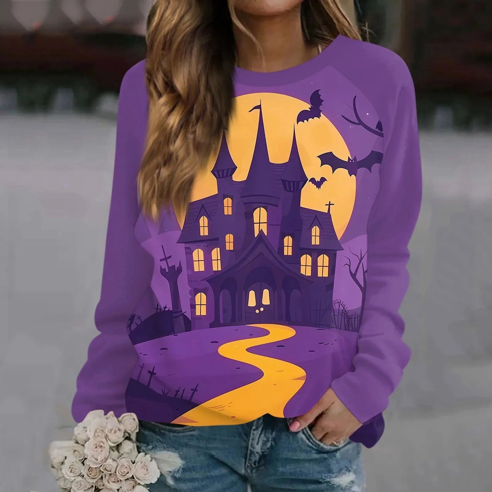 🎃 Vintage Pumpkin Print Long Sleeve T-Shirt – Harajuku Halloween Graphic Tee