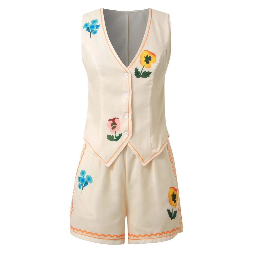 🌸 Vintage Floral Embroidered 2-Piece Summer Set