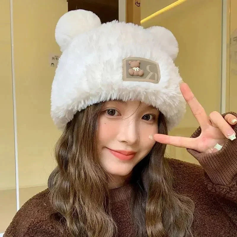 Letter Bear Ears Knitted Woolen Hat – Cute Cat-Ears Beanie for Women
