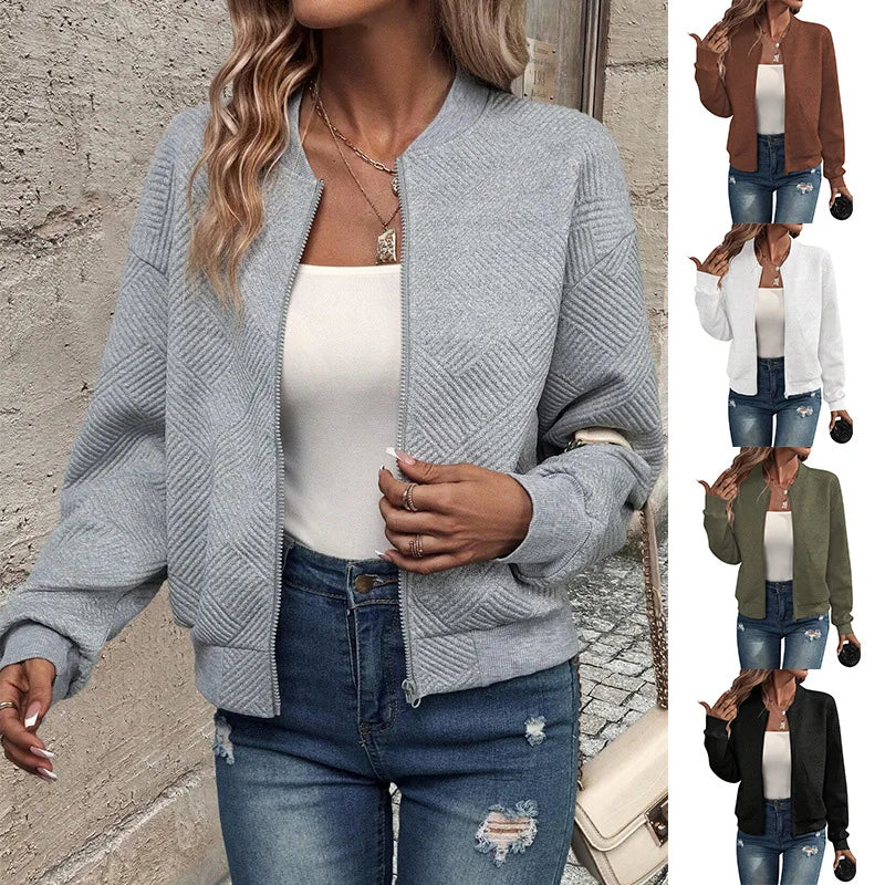 Women’s Solid-Color Zipper Stand-Collar Jacket