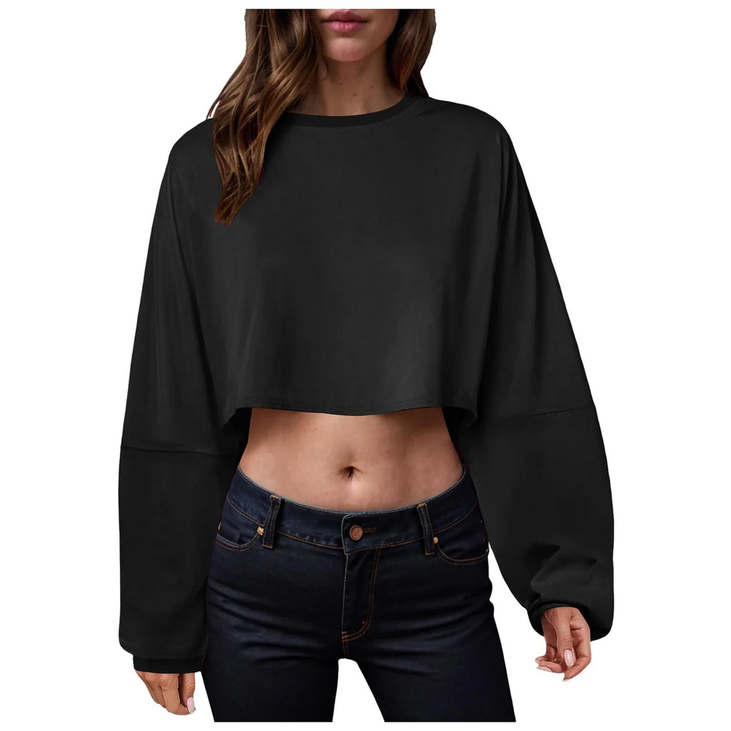 🧘‍♀️ Women’s Long Sleeve Loose-Fit Crop Top