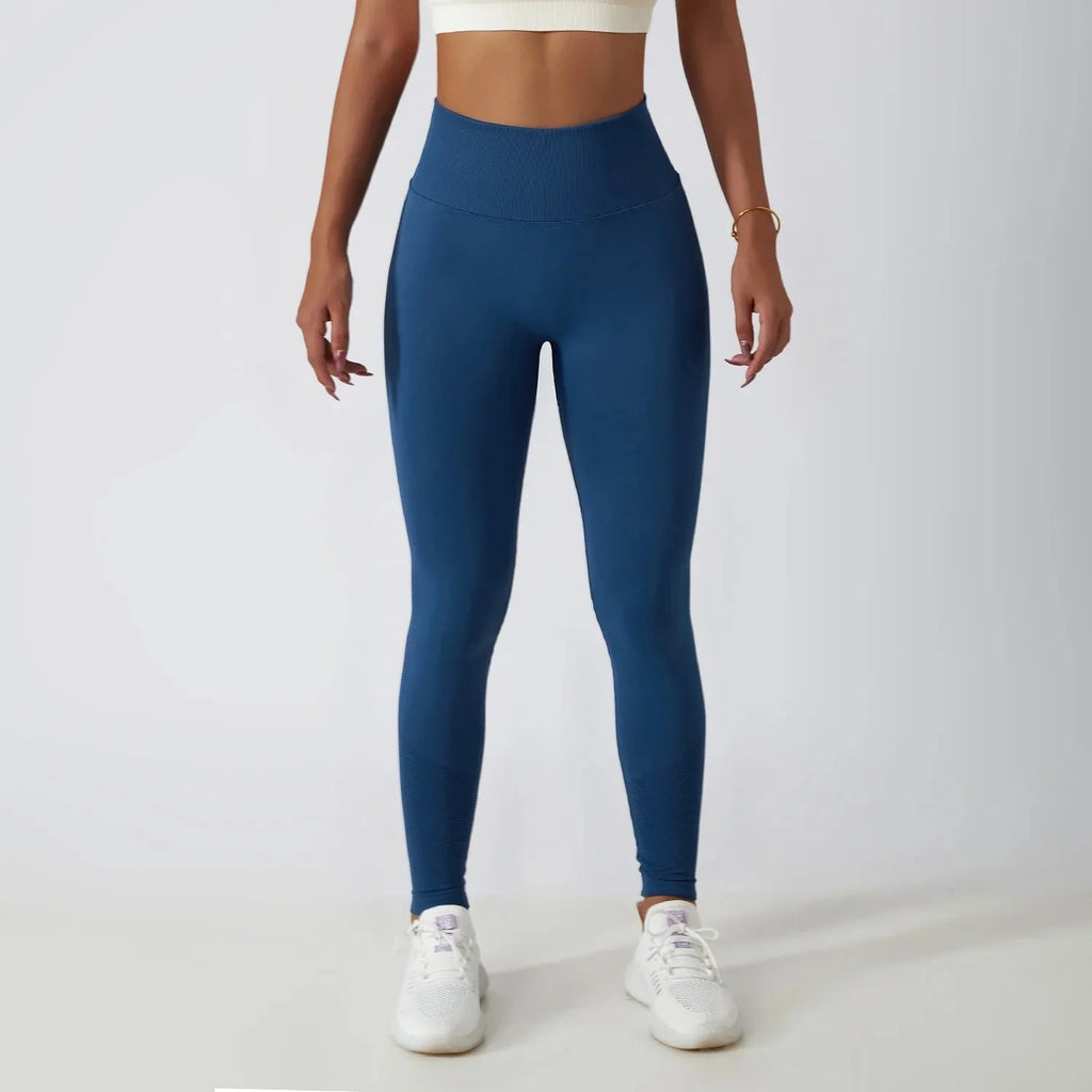 Seamless Ribbed Yoga Leggings – Tummy Control Fit