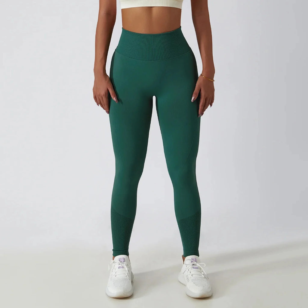 Seamless Ribbed Yoga Leggings – Tummy Control Fit