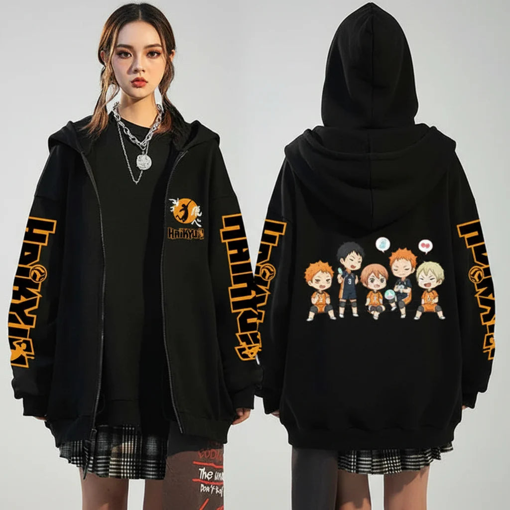 🏐 Haikyuu!! Karasuno High School Zip-Up Hoodie – Unisex Anime Streetwear