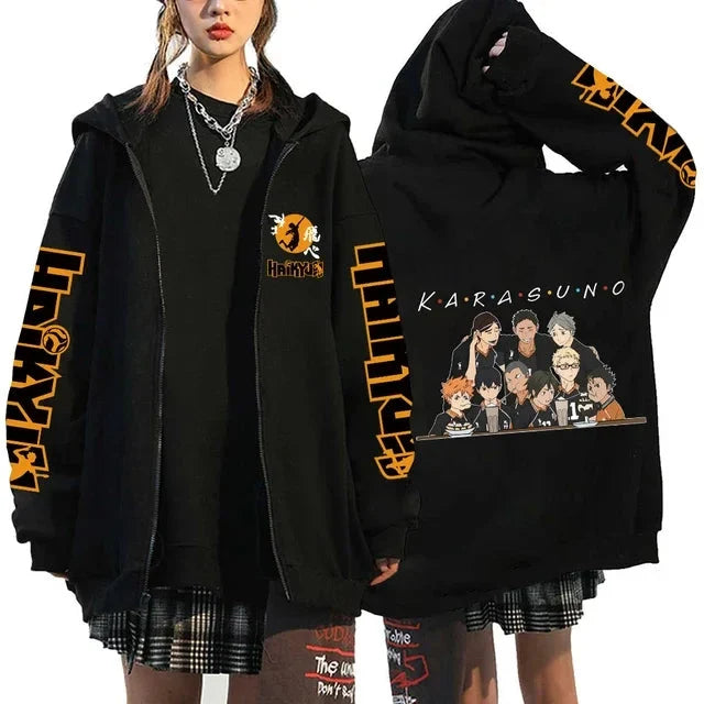 🏐 Haikyuu!! Karasuno High School Zip-Up Hoodie – Unisex Anime Streetwear