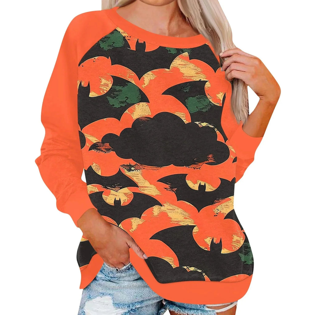 🎃 Vintage Pumpkin Print Long Sleeve T-Shirt – Harajuku Halloween Graphic Tee