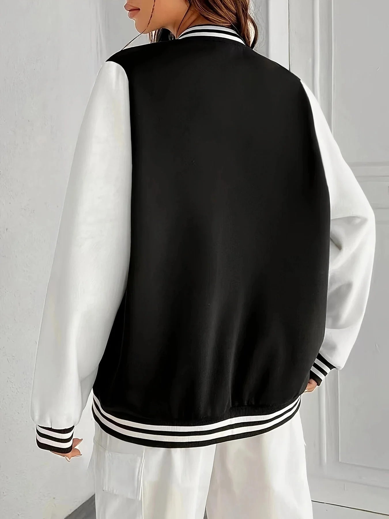 Women’s Oversize Solid Color Baseball Jacket