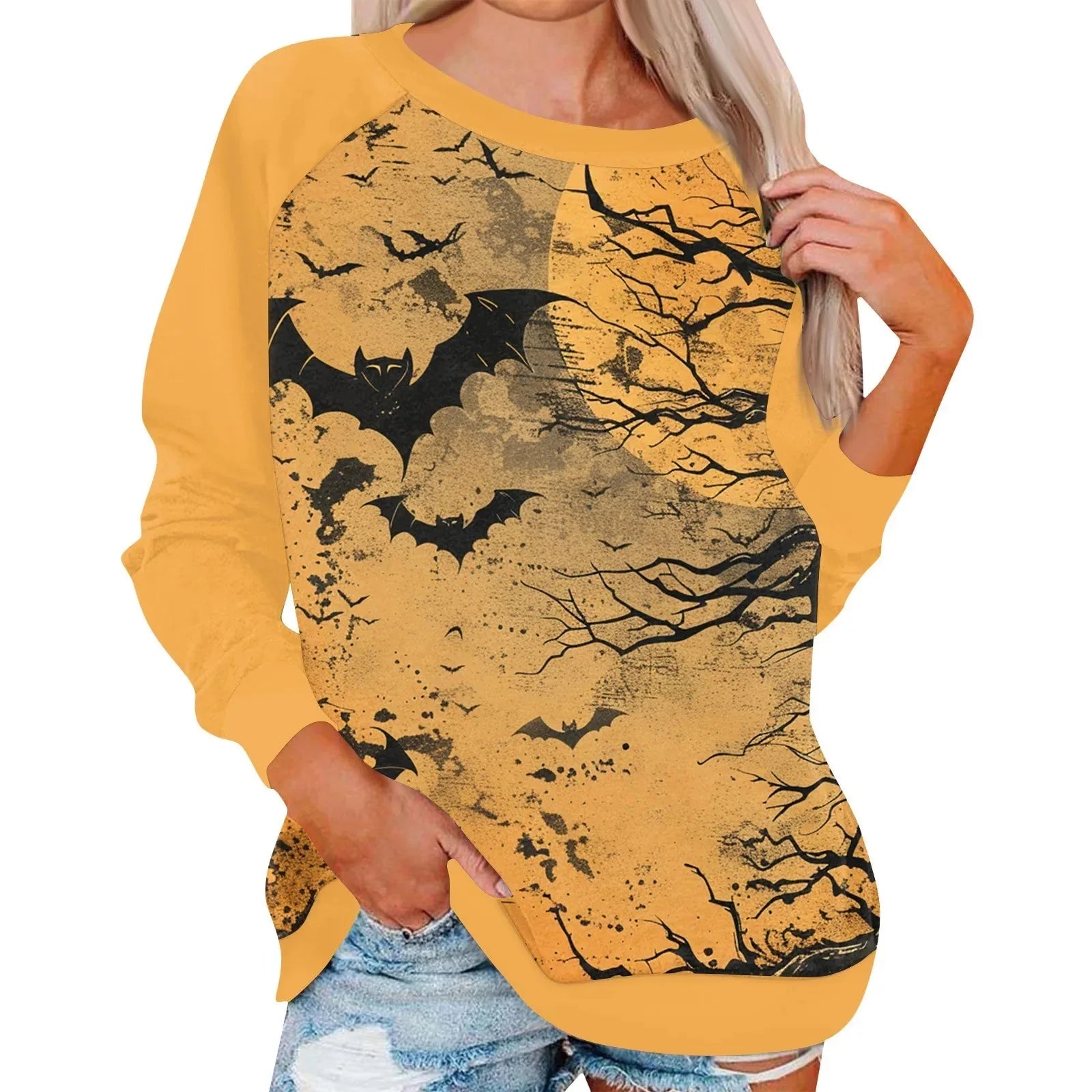 🎃 Vintage Pumpkin Print Long Sleeve T-Shirt – Harajuku Halloween Graphic Tee