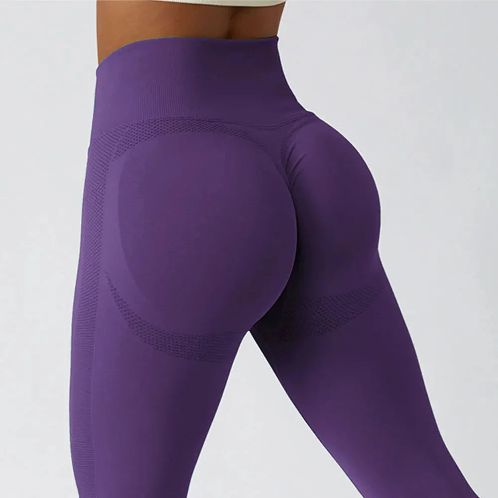 Seamless Ribbed Yoga Leggings – Tummy Control Fit