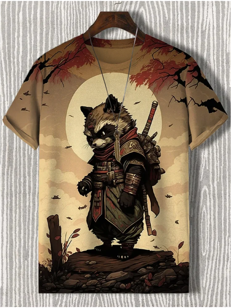 Samurai Cat Graphic T-Shirt – Japanese Style 3D Print Men's Tee