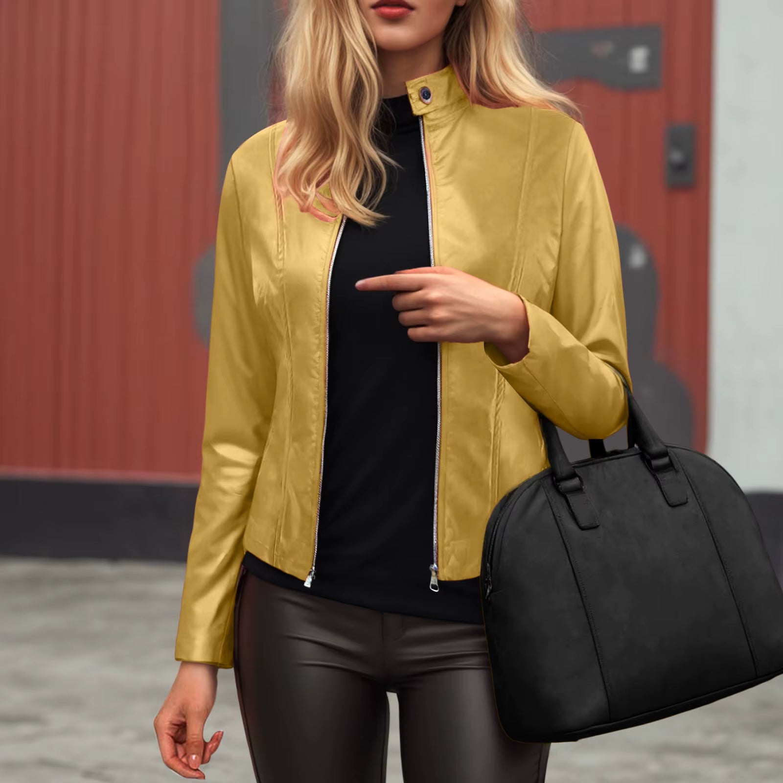 Women’s Slim Fit Faux Leather Moto Jacket