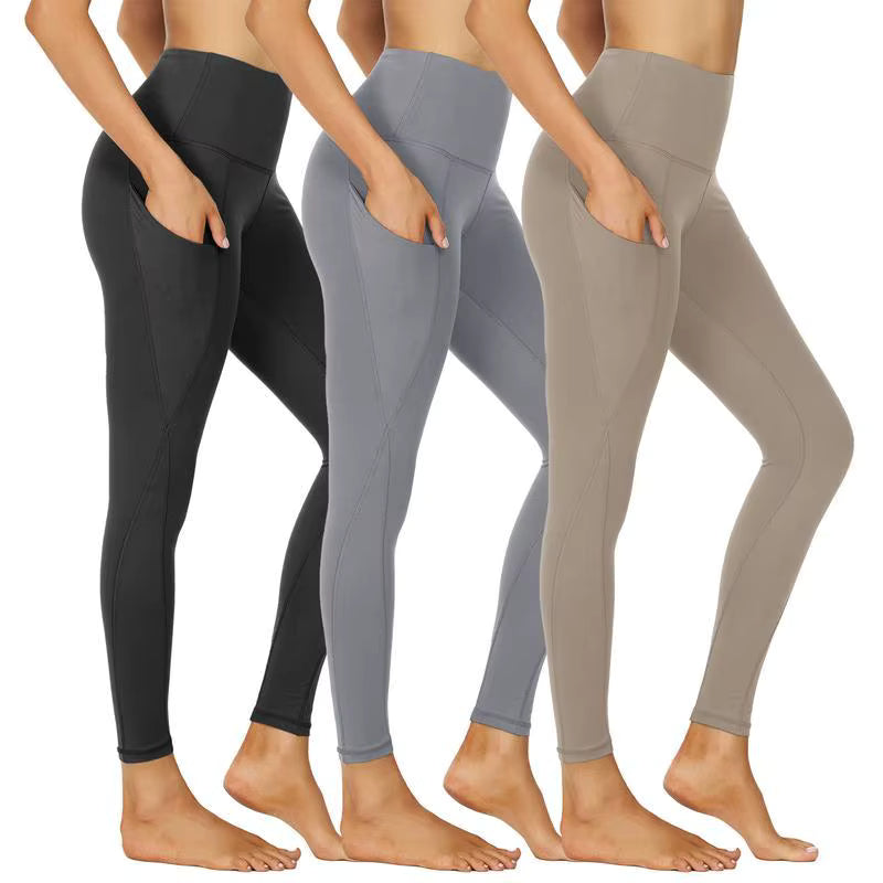 3-Pack High-Waisted Cropped Yoga Pants with Slanted Pockets