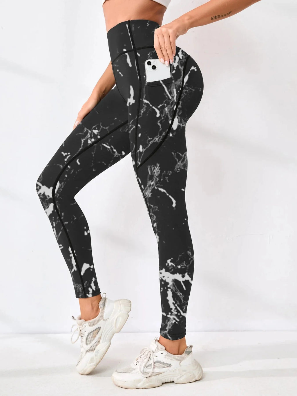 Printed High-Waist Pocket Fitness Pants Women