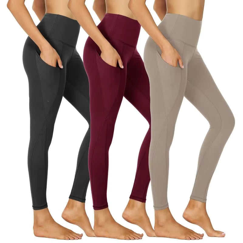 3-Pack High-Waisted Cropped Yoga Pants with Slanted Pockets