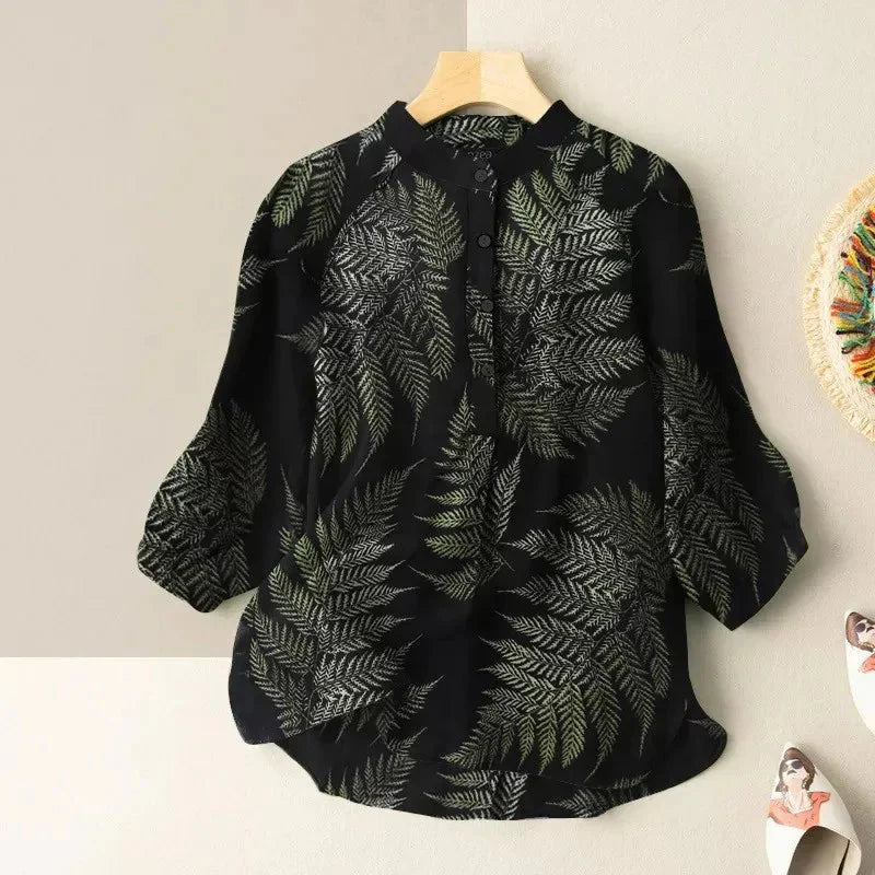 Vintage Cotton-Linen Button Down Blouse