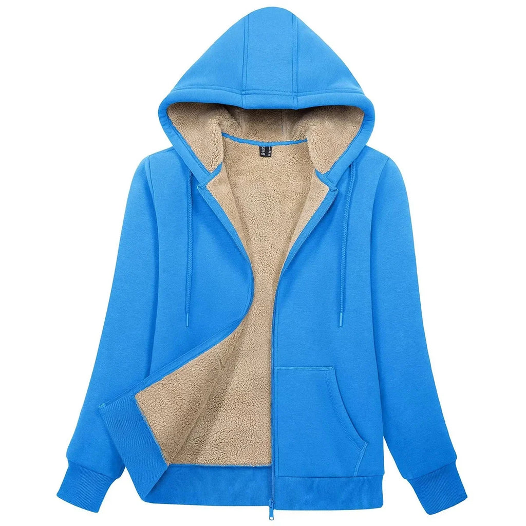 Sherpa-Lined Fleece Zip-Up Hoodie Jacket Women