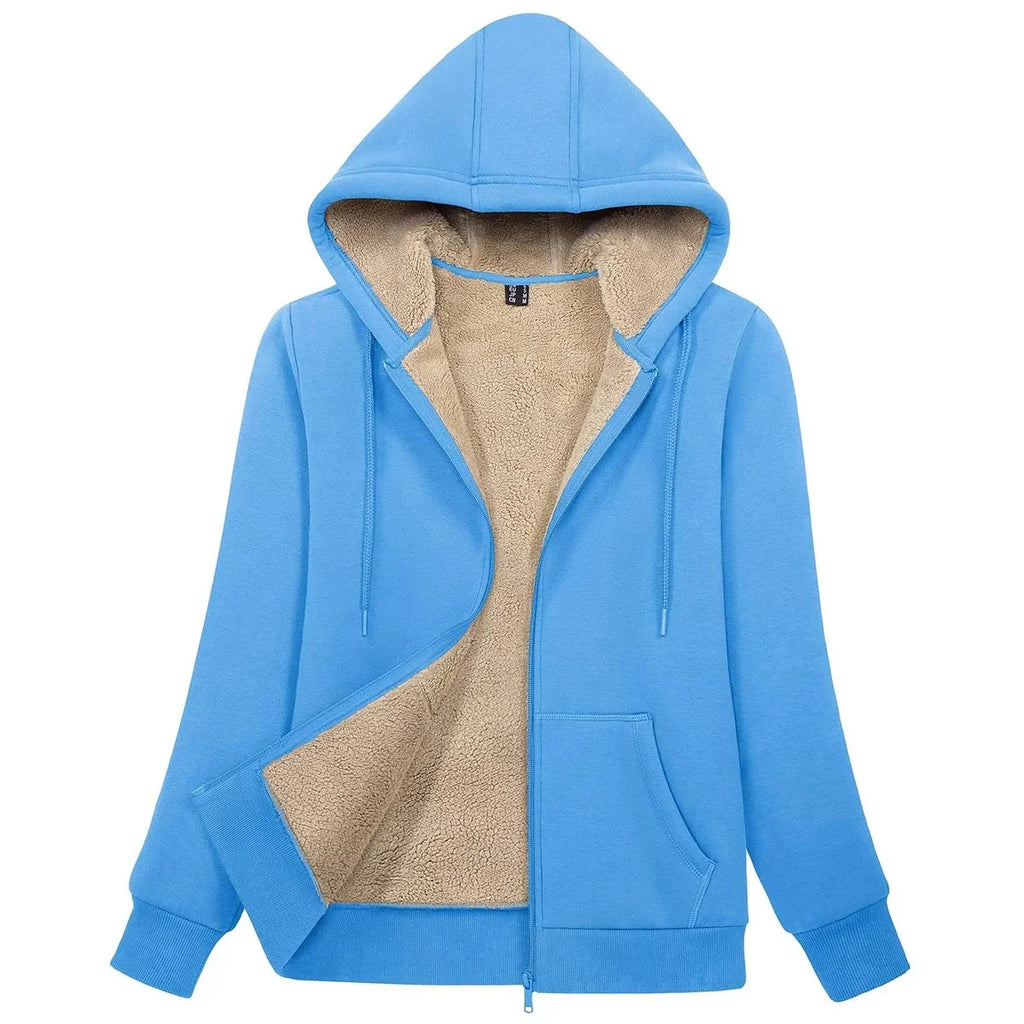 Sherpa-Lined Fleece Zip-Up Hoodie Jacket Women