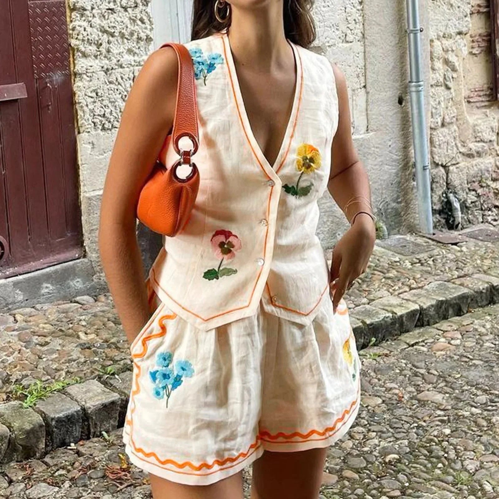 🌸 Vintage Floral Embroidered 2-Piece Summer Set